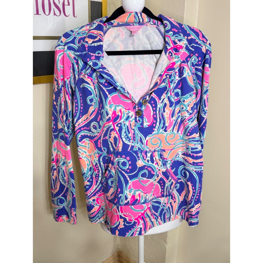 Lilly Pulitzer Skipper Popover Vitamin Sea Jellyfish Print Purple Pink Medium